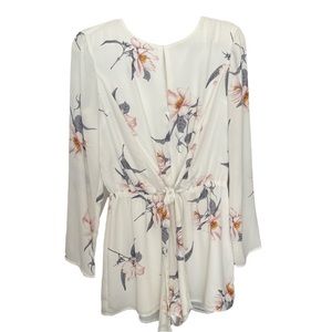 Sugar Lips Ivory Floral Print Tie Front Romper Size M
